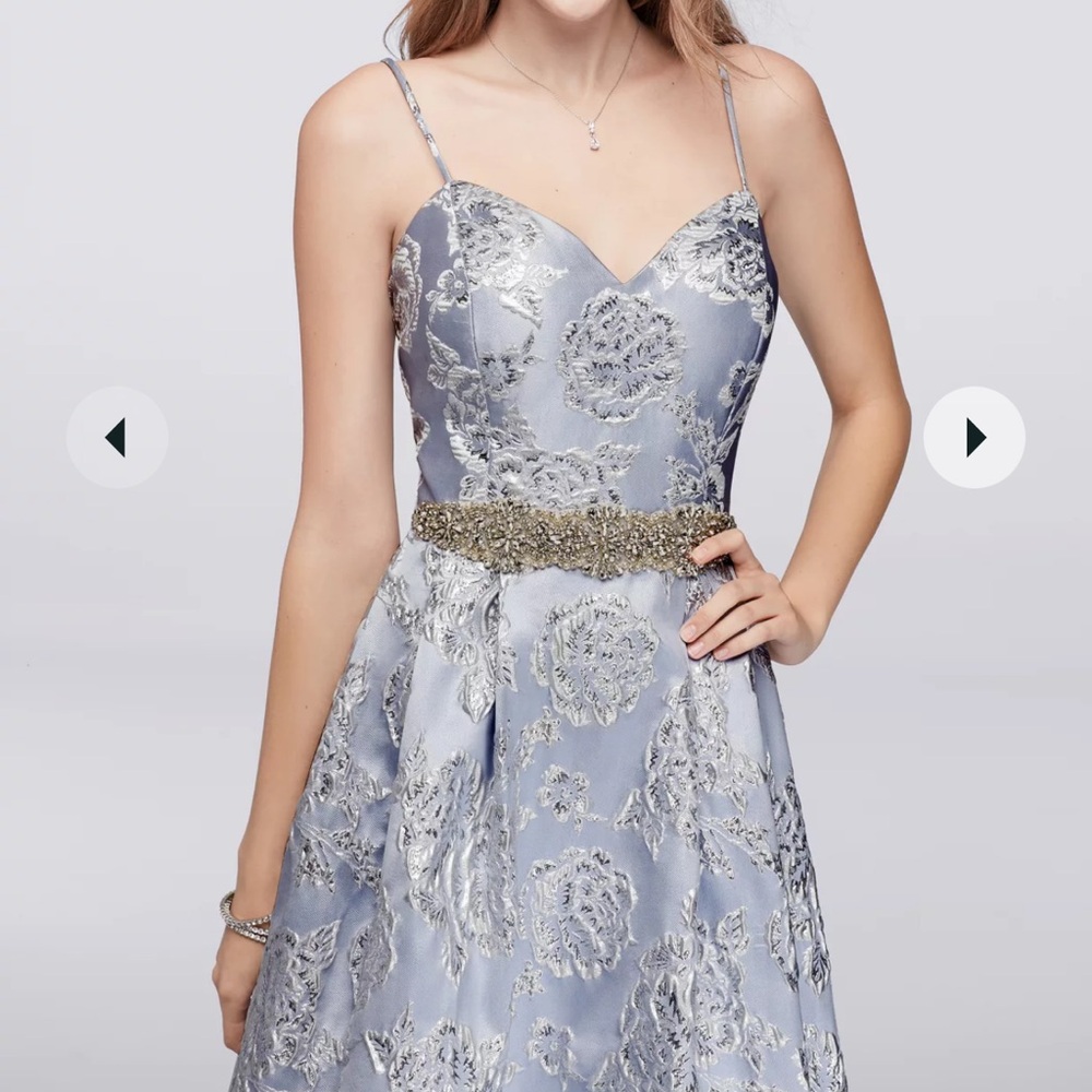 Cachet Silver A-Line Prom Dress with Sweetheart Neckline